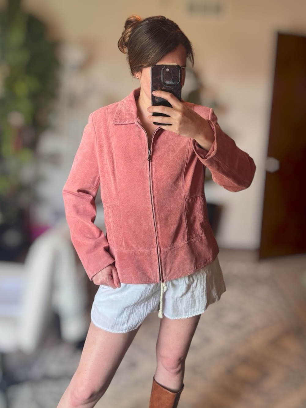 Monterey Bay Genuine Suede Leather Jacket Dusty Rose Pink Size 12